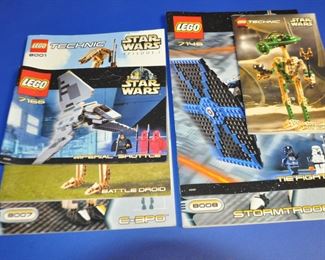 Lego Technic Battle Droid #8001, Lego System Imperial Shuttle #7166, Lego Technic C3P0 #8007, Lego Technic  Tie Fighter #7146, Lego Technic Storm Trooper #8008, Lego Technic Pit Droid #8000; Complete with Manual, No Box