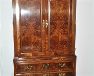 Henredon Aston Court Collection Mahogany Wardrobe Armoire with 3 Drawers and a Pull-Out Shelf.  Cabinet Doors open to Partitioned Shelves and Drawer.  W44" x H80" x D20"