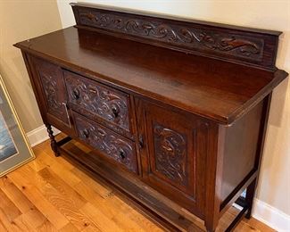 Beautiful Hand Carved Antique Mahogany Buffet 
