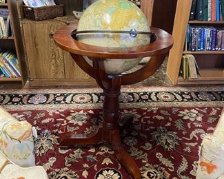 Large 42" The Saturday Evening Post Norman Rockwell "Santa at the Globe" on Mahogany Stand