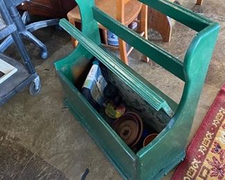 Vintage Green Wooden Storage Box 