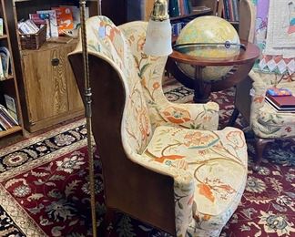 Antique Solid Brass Floor Lamp with Etched Glass Shade