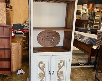 Lighted, Handmade, Solid Wooden, Hand Carved Bar or Coffee Cabinet with Wine/Liquor/Glasses Storage. Height 77", Width 31", Depth 16"