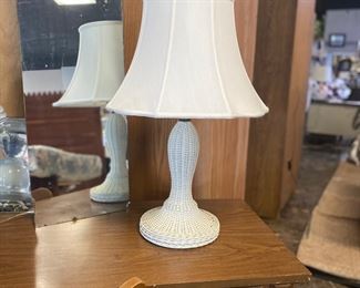 c.1970's White Wicker Table Lamp