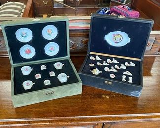 Two Vintage BARBIE TEA SETS, c.1990's, in Original Felt Display Boxes with BARBIE Engraved Hinges