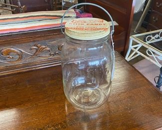 Vintage One-Gallon BLUE RIBBON STICK CANDY Glass Jar with Wire Handle