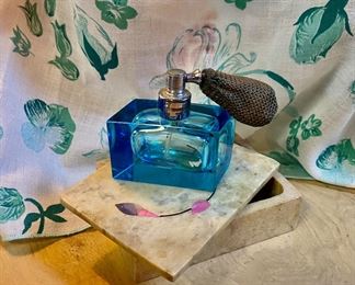 Vintage MIKADO (Signed) Aqua Blue Glass Perfume Bottle  (2-1/2")