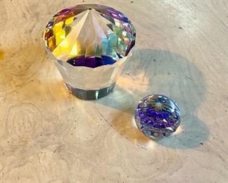 RARE, 3" SWAROVSKI Crystal Cal Carousel Paperweight with Blacked Flocked Base (valued at $900) with Logo on bottom, and a 1" SWAROVSKI Round Crystal Ball with Flat Base