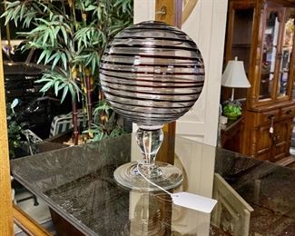 Hand Blown Spiral Glass Ball with attached base 