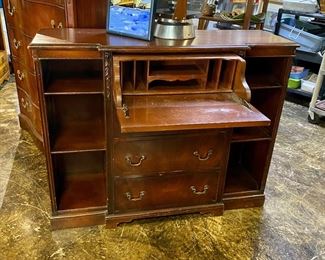 Mahogany Cabinet with Shelves on each side, 3 Drawers and a Drop-Down Secretary 