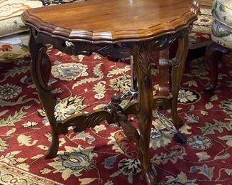 Antique Carved Mahogany 3-Leg Table 