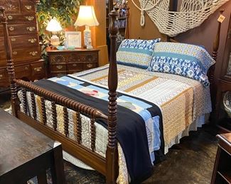 Solid Cherry, 4-Poster Jenny Lind Full Size Bed, Mattress and Box Springs (Price Includes Comforter and 2 Pillow Shams)