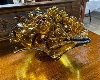 Mid Century Modern Amber Glass Fruit Bowl