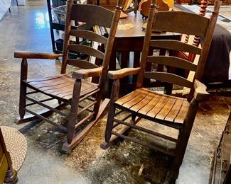 Two Solid Vintage Wooden Rockers, very well made, sturdy and heavy 