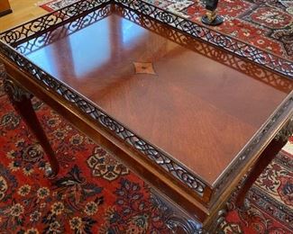 $340  Inlaid clawfoot occasional table.  30"w x 20"d x 28"h