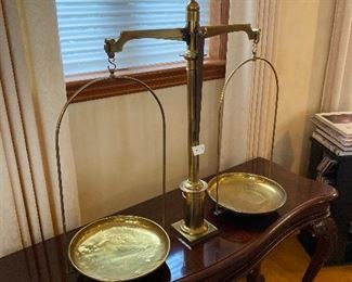 $320 Brass antique pharmacy scale.32"w x 12"d x 34"h.