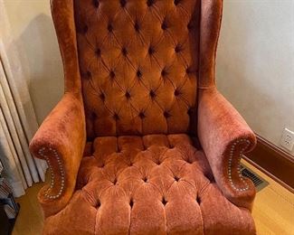 $80 Velvet tufted wingback chair. 