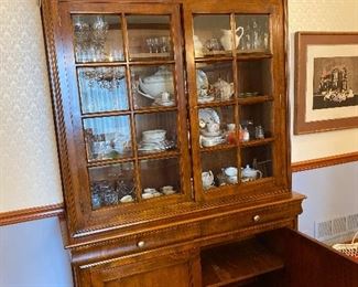 $580 Beautiful antique china cabinet.  Two drawers with 2 door cabinet below.  In excellent condition. 54"w x 19"d x 71"h.