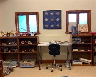 Toys and other items for sale in-person. bookcases also for sale in-person.