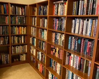  Tall shelves $80 each and shorter shelves are $60 each.  Taller bookshelves are 75'h x 12" d and the widths vary from 22 - 31 - 48.  The shorter bookcases are 48"h x 12"d and the widths vary from 30 - 36"  
 wide. They are particleboard and veneer.  We are only selling them in person.  Hoping for Sunday or Saturday pickup so we have time to sell the books!