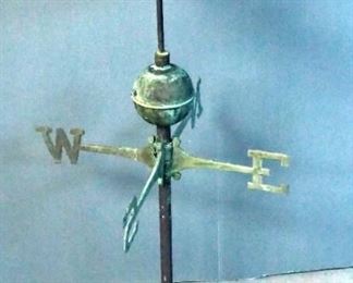 Copper And Iron Directional Weather Vane With Dragon Fly Finial, 36" x 18" Diameter