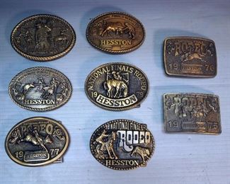 Hesston National Finals Rodeo Belt Buckles, Qty 8, Including Years 1975-1982