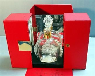Louis XIII De Remy Martin Grande Champagne Cognac Baccarat Crystal Decanter, HL-1439, With Fleur De Lis Stopper, In Leather Case