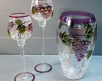 Culinary Arts Studio Collection Pieces, Bordeaux Lidded Sugar Bowl, Crackle Glass Stemware, 10" Vase, Lead Glass Lion Head Creamer, And More