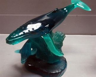 Cast Acrylic 9.5" Sea Lion And 8" Whale Mother And Calf Statuettes