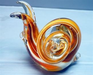 Golden Canary Glass Figure Signed "W Ward 1992", Art Glass Snail And Fifth Avenue Crystal Giraffe