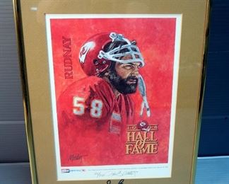 John Martin Kansas City Chiefs 1993 And 1994 Hall Of Fame Inductee Lithograph Prints, Headrick #69 And Rudnay #58, Framed And Matted 13.5" x 10.5"