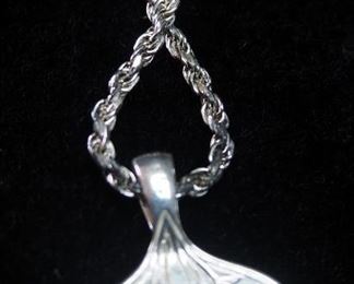 Sterling Silver With Mother Of Pearl Whale Tail Pendant With Necklace And 14K Gold Bracelet