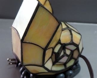 SPI Gallery Bronze Sea Life Statuette 12", Leaded Stained Glass Shell Lamp, And Ceramic Dolphin Figure