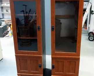 
Matching Laminate Wood Book Cases With Glass Pane Spring Hinged Doors, Qty 2, 61.5" x 21.5" x 19.5"