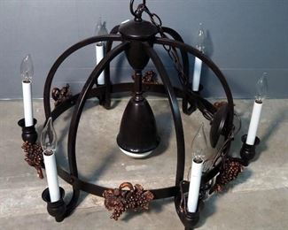 Six Light Chandelier With Grape Vine Accents, 26" Diameter