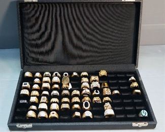 Costume Jewelry Rings, Various Styles And Sizes, Total Qty 58 With Felt Lined Box