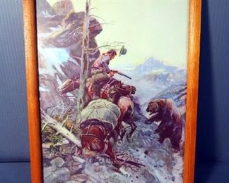 C B Russel "Disputed Trail" Print Framed Under Glass, 15" x 11"