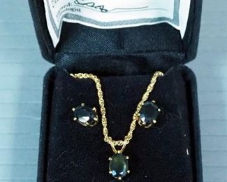 Matching Standard Sapphire Oval Cut Necklace And Earring Set