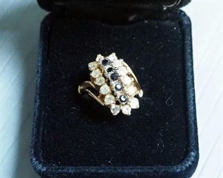 Rings With Ruby, Clear And Sapphire Colored Stone Settings, Marked 14 Karat, Qty 2, And Pearl And Clear Stone Studded Earrings