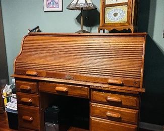English Oak. Roll top antique desk.  Beautiful shape. 