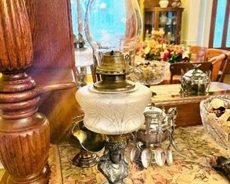 Antique Brass Oil Lamps.