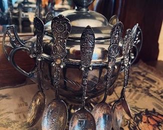 Antique WM A Rogers Sugar Castor. Sterling Silver spoons. 