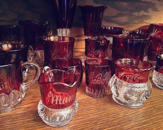 Ruby Red Toothpick Holders.  Antique Personalized. 1800's. n