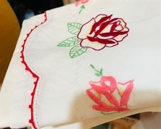 Hand Embroidered Pillow Cases. Vintage.