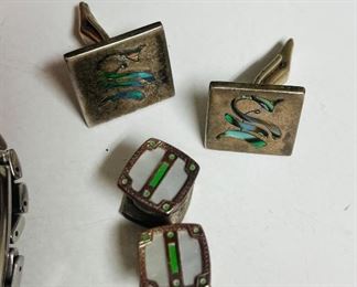 Sterling Antique Cuff Links, Mother of Pearl.