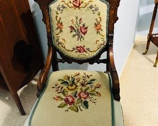 Antique embroidered Chair.  Beautiful Condition.  Make a statement in your bathroom or dressing area. 