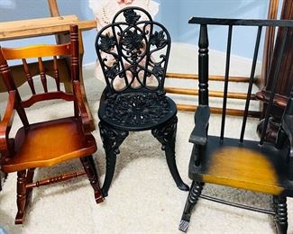 Antique and vintage doll/play chairs.
