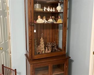 Two piece oak display case with bead board back. Antique and awesome. 