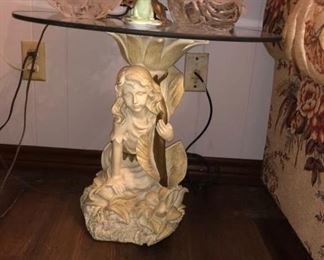 Figural base glass top end table