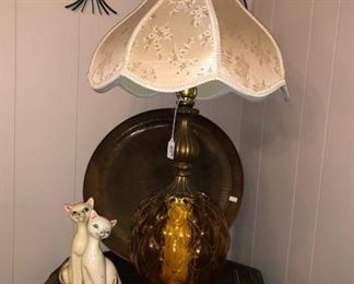 Vintage 1970's amber glass table lamp - we have a matched pair of these!